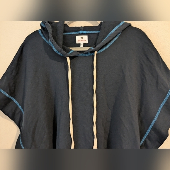 Sundry Navy Blue Jersey Knit Relaxed Short Sleeve Cropped Muscle Hoodie Lounge - Picture 5 of 10